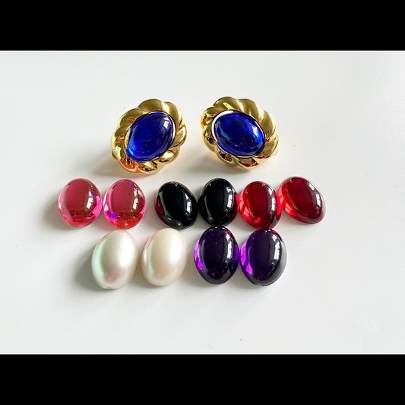 Vintage 6 Earrings in 1 Interchangeable Jelly Cabochon Park Lane 80s Earrings. - Picture 3 of 5